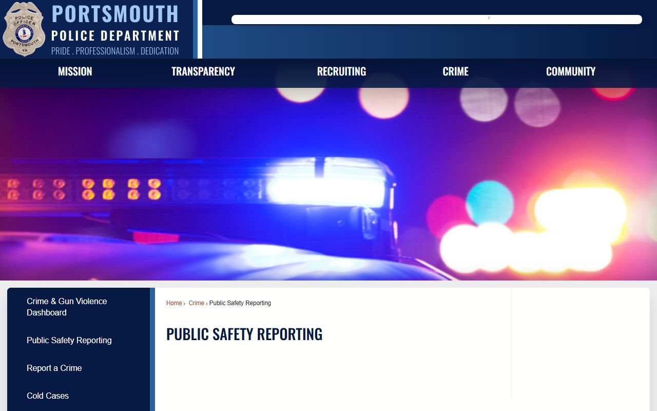 Portsmouth Public Safety Reporting portal for Portsmouth Booking Reports