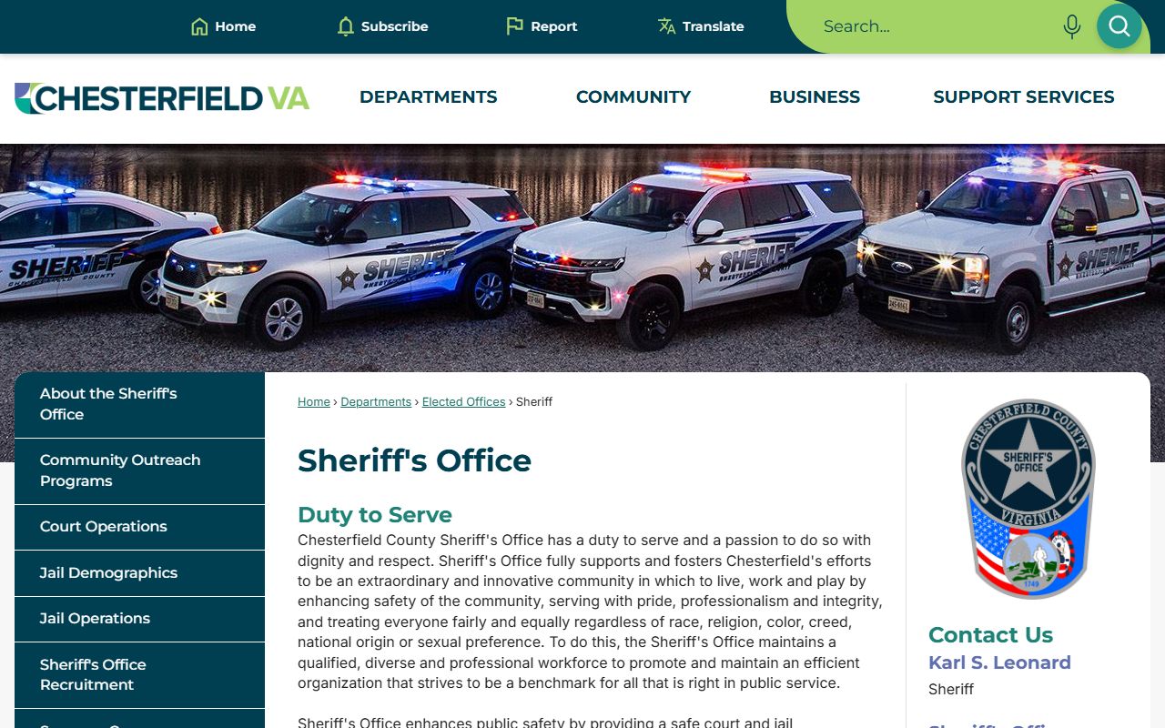 Chesterfield County Booking Reports source page for Chesterfield County Sheriff's Office