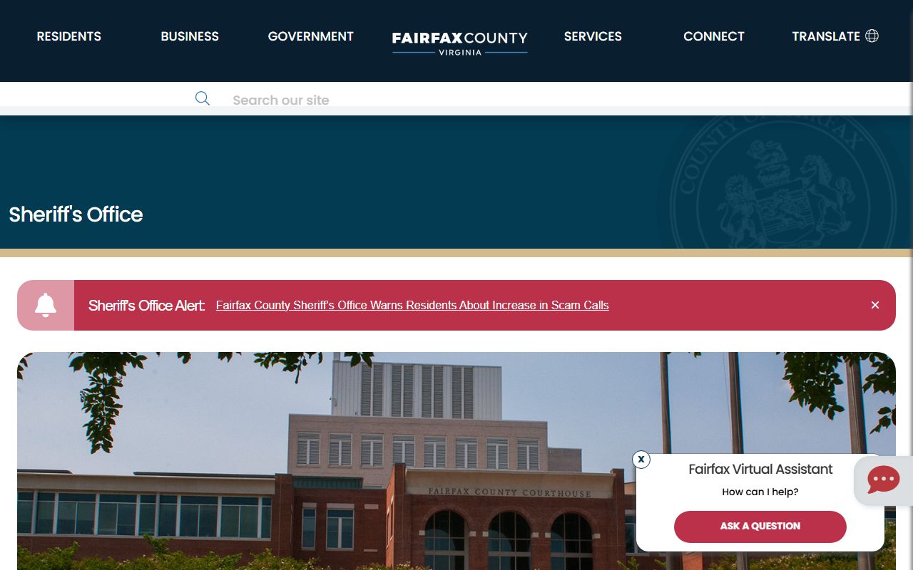 Fairfax County Booking Reports source page for Fairfax County Sheriff's Office
