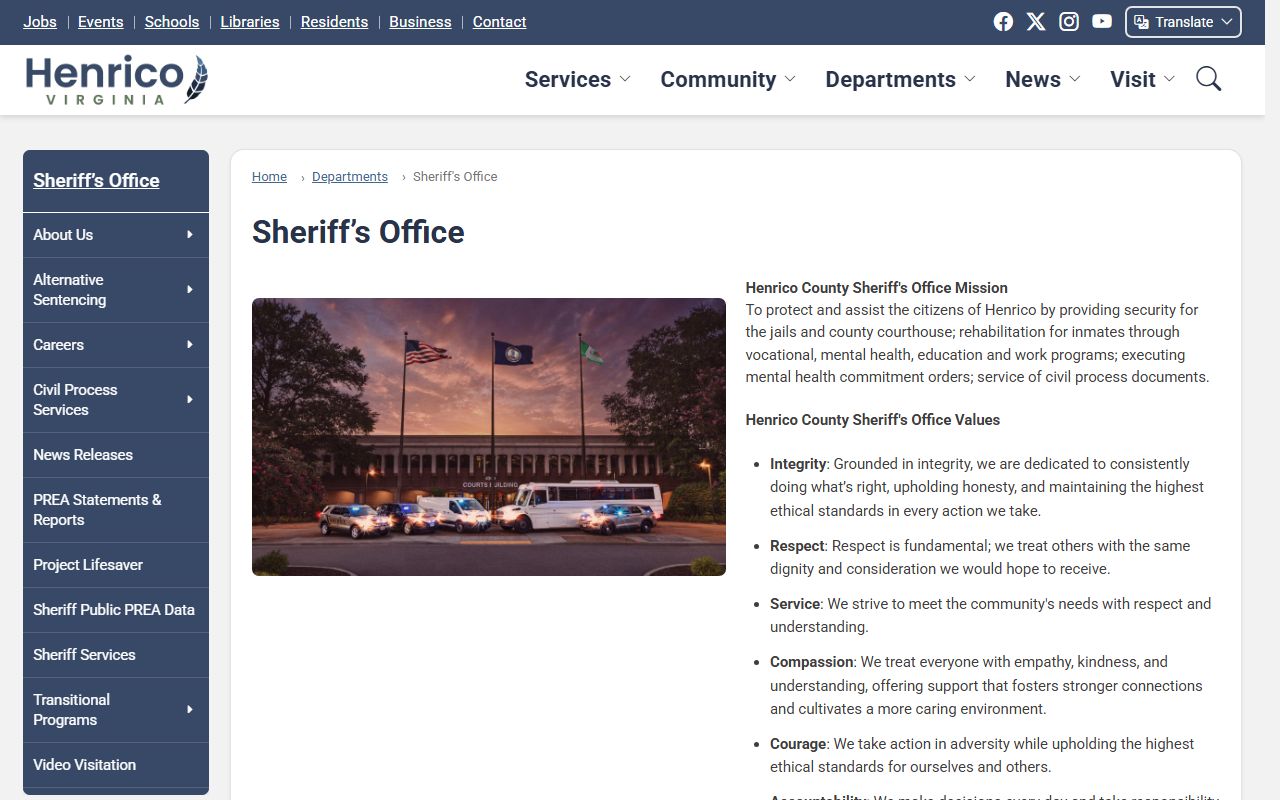 Henrico County Booking Reports source page for Henrico County Sheriff's Office
