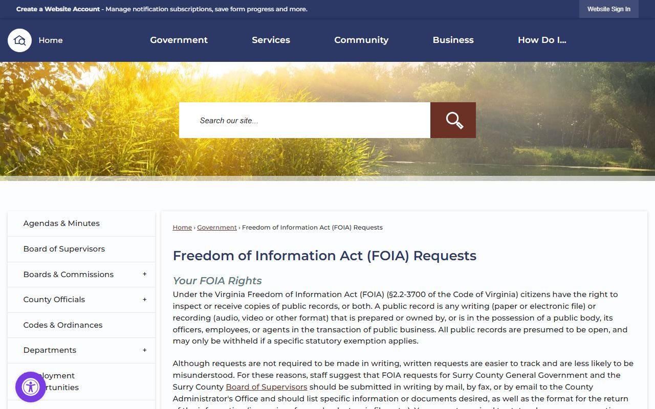 Surry County Booking Reports FOIA request page