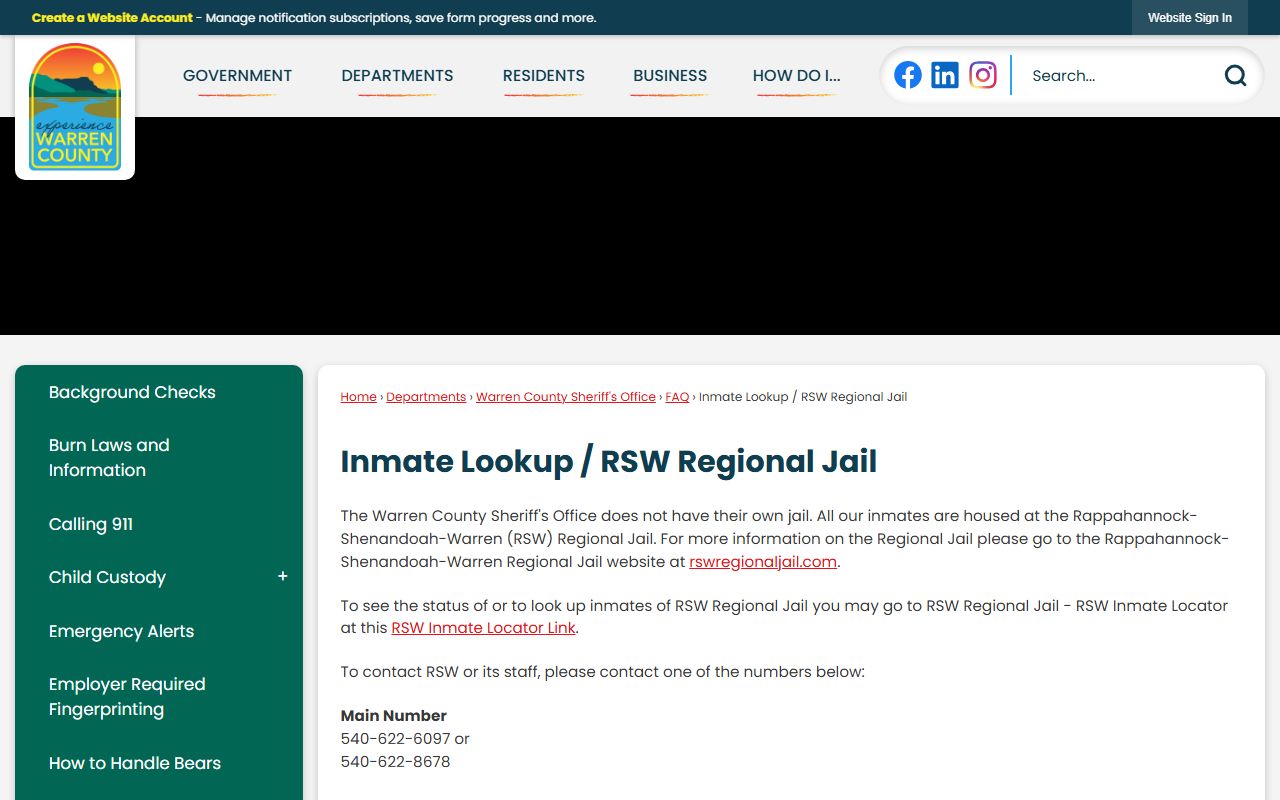 Warren County Booking Reports inmate lookup page