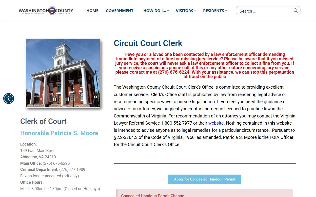Washington County Booking Reports Circuit Court page