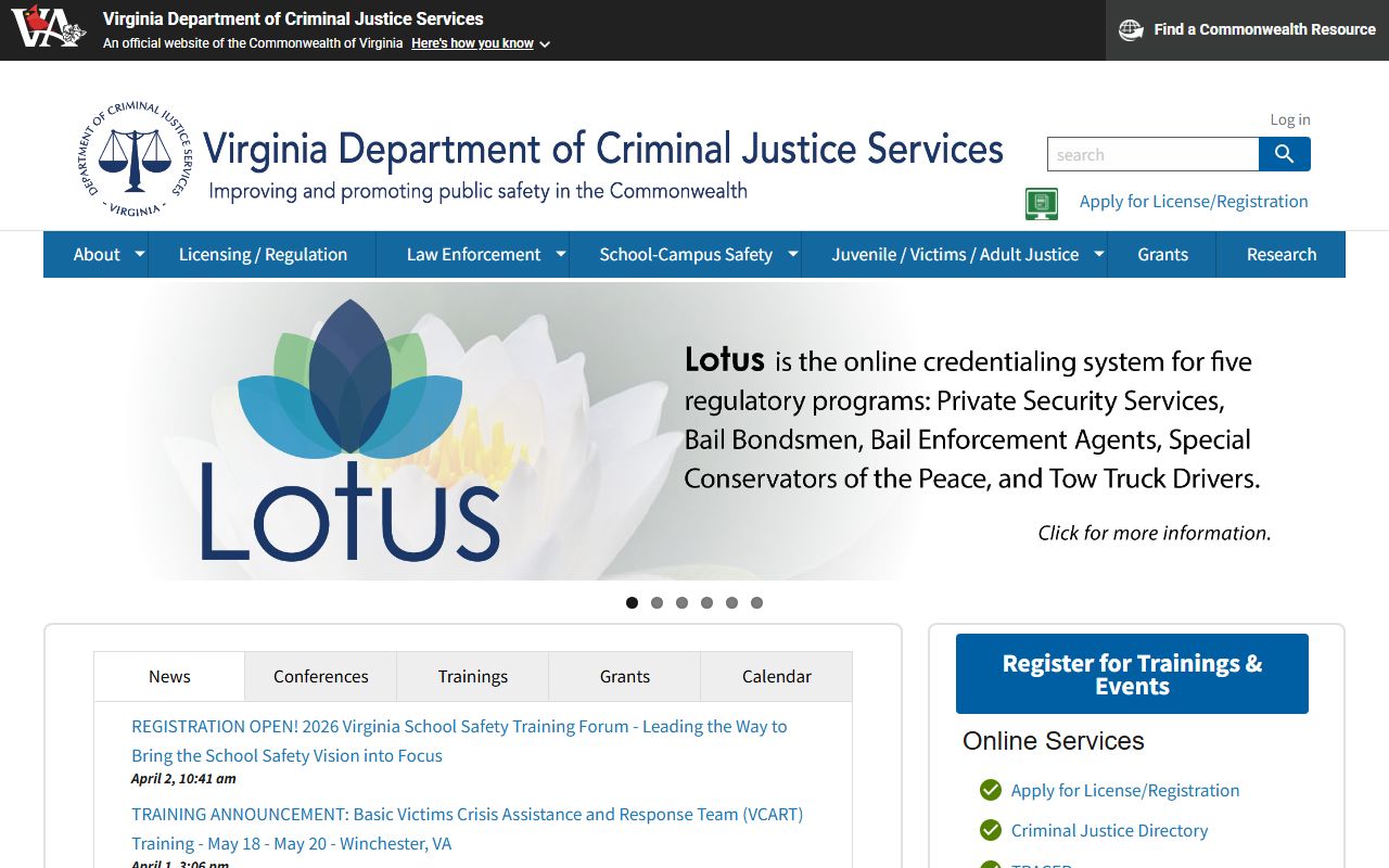 Virginia DCJS arrest statistics for Virginia booking reports