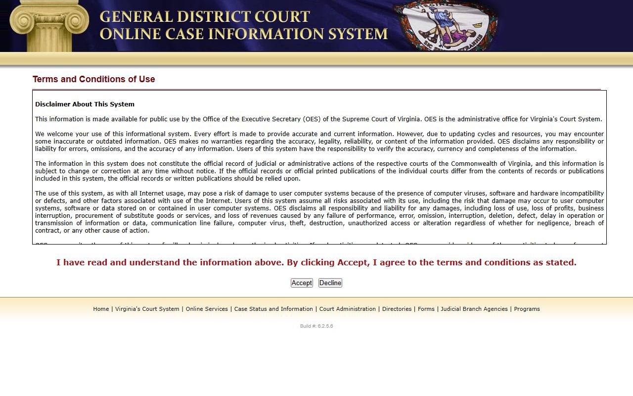 Virginia General District Courts online system for Virginia booking reports