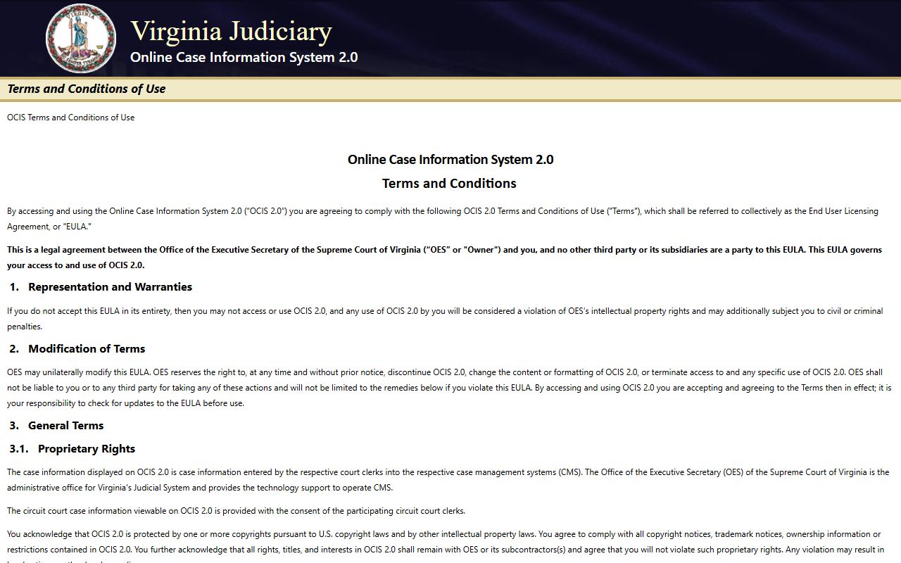 Dickenson County Booking Reports source page for Virginia Judiciary Online Case Information System